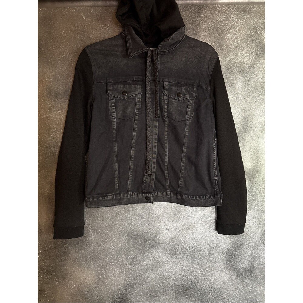UNPUBLISHED DENIM JACKET SIZE S DARK WASH black Hoodie 98% COTTON Stretch Fall